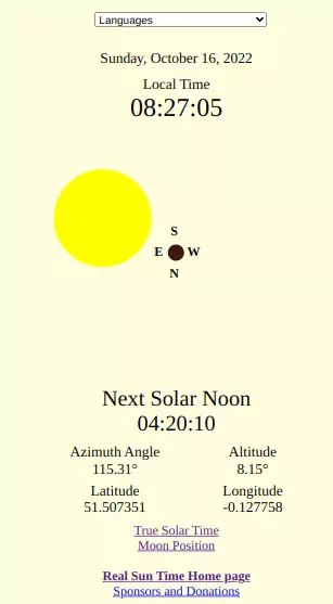 Position of The Sun, Sun Position, Solar Energy, Sun Power, Sun Clock, Solar Time, Next Sunset, Next Midnight, Next Sunrise, Next Noon, Sun Azimuth Angle, Sun Altitude